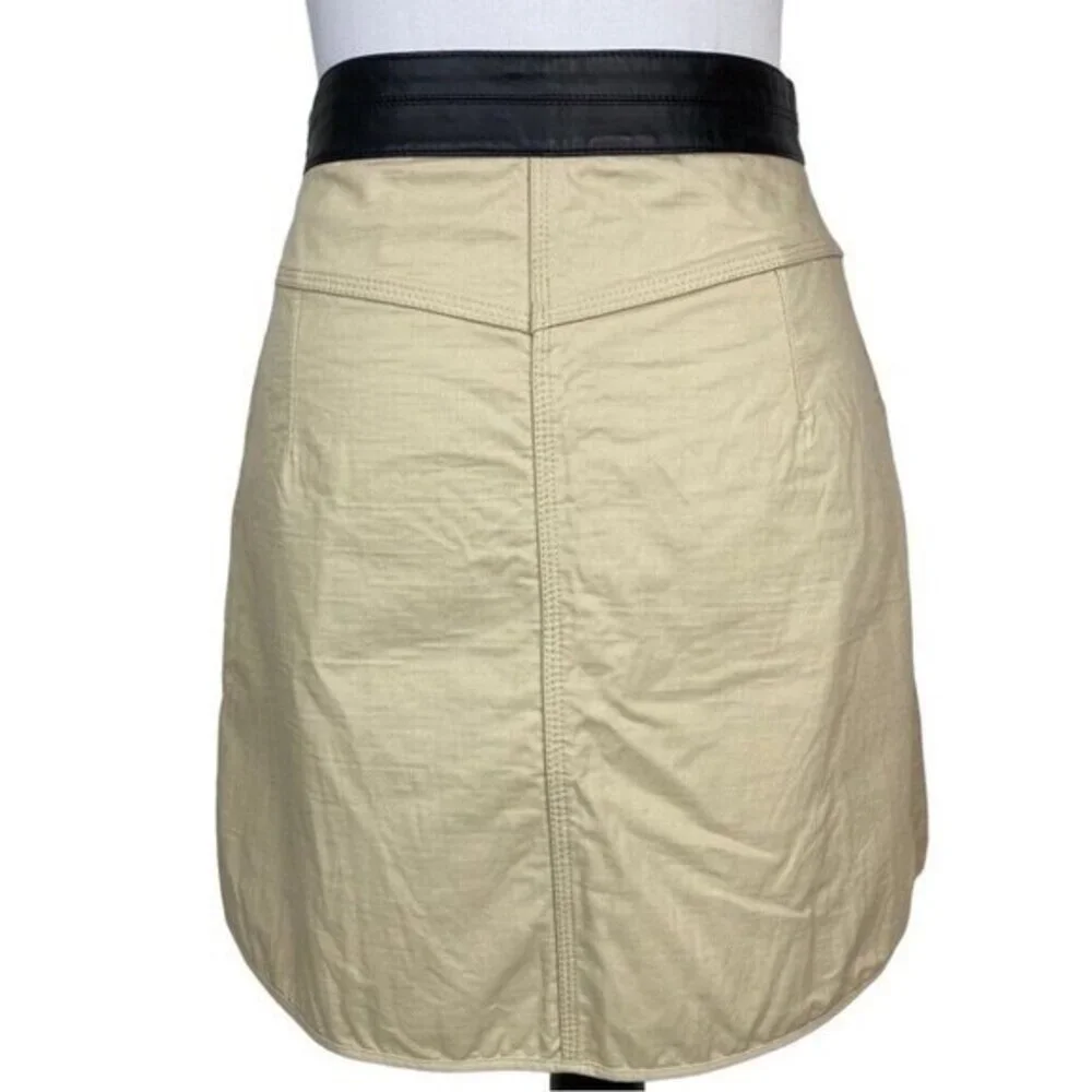 Rag‎ & Bone Tan Cotton Mini Skirt Black Leather Waistband Size 2 Made in USA